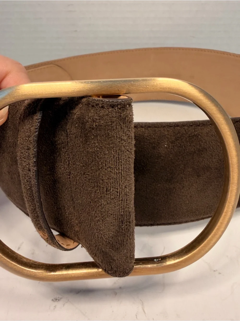 Banana Republic Brown Suede Wide Waist Belt with Gold-Tone Oval Buckle Size XS